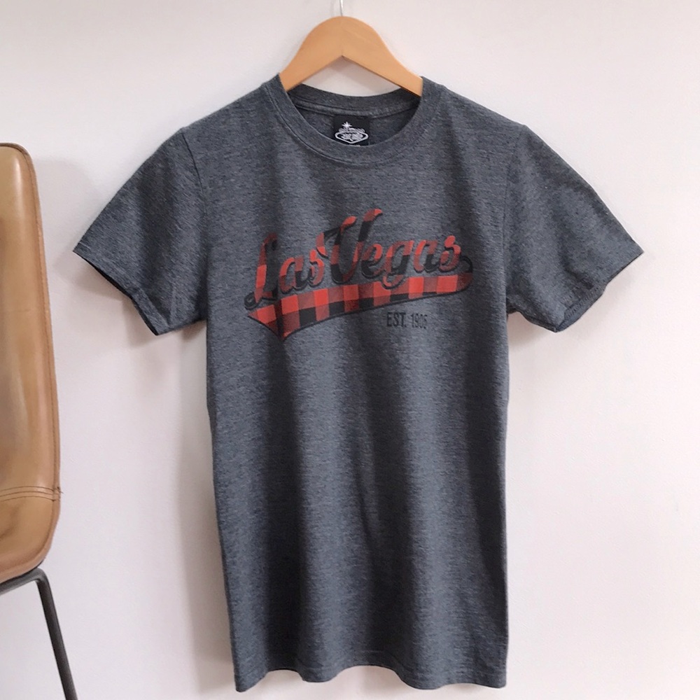 Las Vegas | Women’s | Short Sleeve Tee | Gray w/ Red Plaid | Size Small